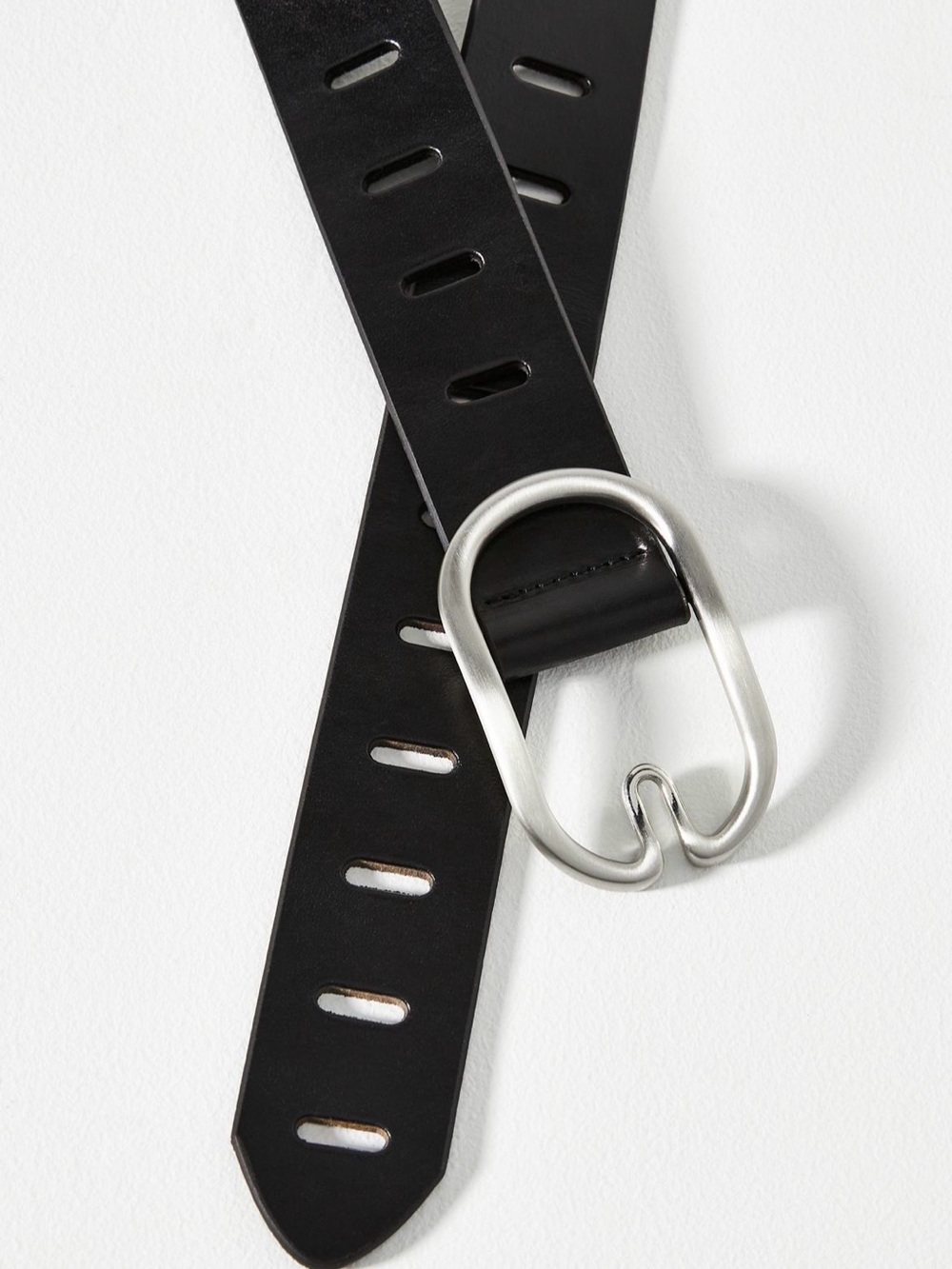 Anthropologie Black Leather Belt with Silver Oval Buckle